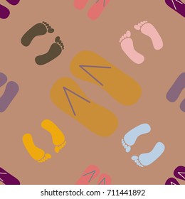 Color seamless pattern with slippers and footprints.