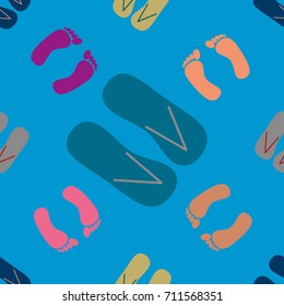 Color seamless pattern with slippers and footprints.