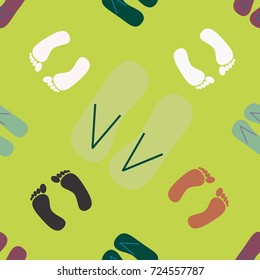 Color seamless pattern with slippers and footprints.