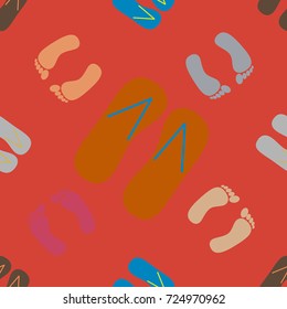 Color seamless pattern with slippers and footprints.