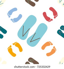 Color seamless pattern with slippers and footprints.