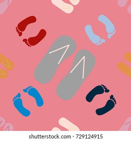 Color seamless pattern with slippers and footprints.