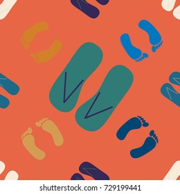 Color seamless pattern with slippers and footprints.