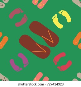 Color seamless pattern with slippers and footprints.