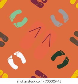 Color seamless pattern with slippers and footprints.