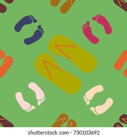 Color seamless pattern with slippers and footprints.
