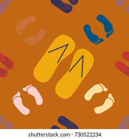 Color seamless pattern with slippers and footprints.