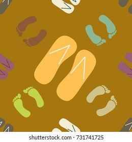 Color seamless pattern with slippers and footprints.