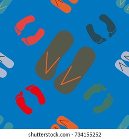 Color seamless pattern with slippers and footprints.