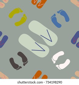 Color seamless pattern with slippers and footprints.