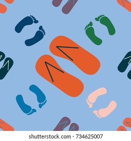 Color seamless pattern with slippers and footprints.