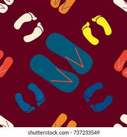 Color seamless pattern with slippers and footprints.