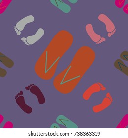 Color seamless pattern with slippers and footprints.