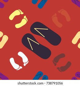 Color seamless pattern with slippers and footprints.