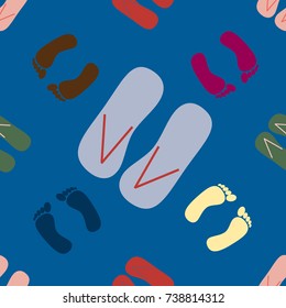 Color seamless pattern with slippers and footprints.