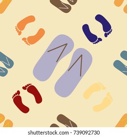 Color seamless pattern with slippers and footprints.