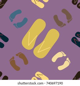 Color seamless pattern with slippers and footprints.