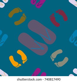 Color seamless pattern with slippers and footprints.