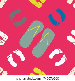 Color seamless pattern with slippers and footprints.