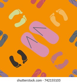 Color seamless pattern with slippers and footprints.