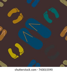 Color seamless pattern with slippers and footprints.