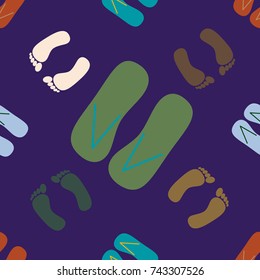 Color seamless pattern with slippers and footprints.
