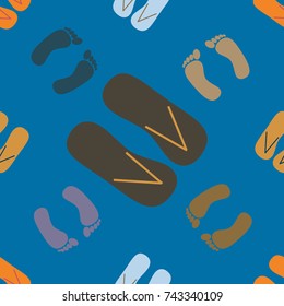 Color seamless pattern with slippers and footprints.