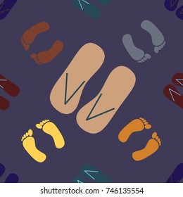 Color seamless pattern with slippers and footprints.