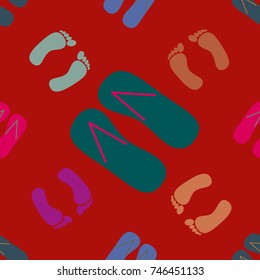 Color seamless pattern with slippers and footprints.