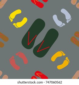 Color seamless pattern with slippers and footprints.