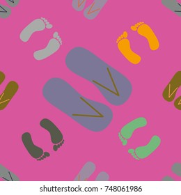 Color seamless pattern with slippers and footprints.