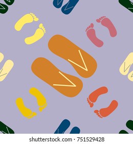 Color seamless pattern with slippers and footprints.