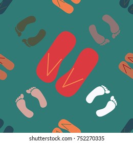 Color seamless pattern with slippers and footprints.