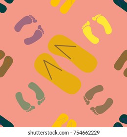 Color seamless pattern with slippers and footprints.