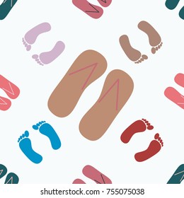 Color seamless pattern with slippers and footprints.
