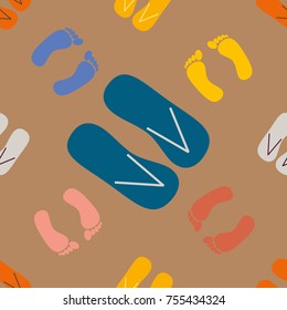 Color seamless pattern with slippers and footprints.