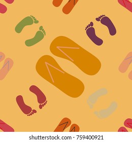 Color seamless pattern with slippers and footprints.