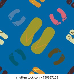 Color seamless pattern with slippers and footprints.