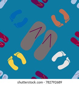 Color seamless pattern with slippers and footprints.