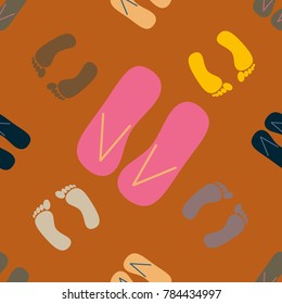 Color seamless pattern with slippers and footprints.