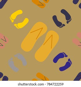 Color seamless pattern with slippers and footprints.