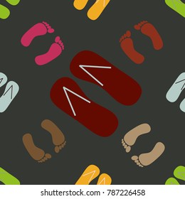 Color seamless pattern with slippers and footprints.