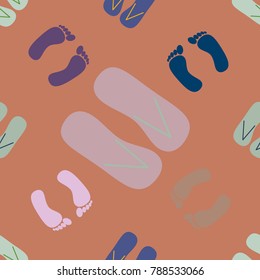 Color seamless pattern with slippers and footprints.