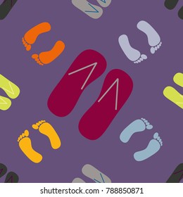 Color seamless pattern with slippers and footprints.