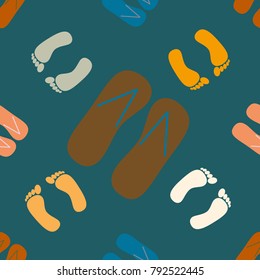 Color seamless pattern with slippers and footprints.