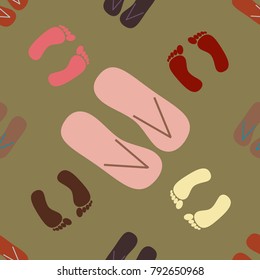 Color seamless pattern with slippers and footprints.
