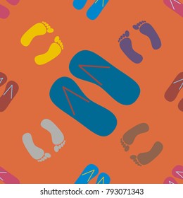 Color seamless pattern with slippers and footprints.