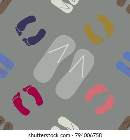 Color seamless pattern with slippers and footprints.