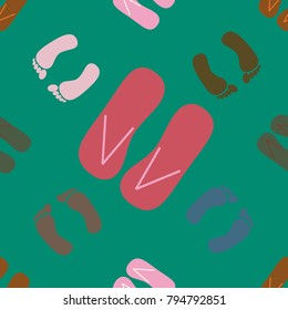 Color seamless pattern with slippers and footprints.