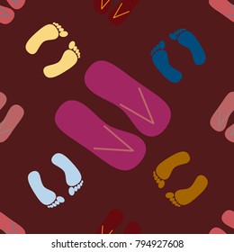 Color seamless pattern with slippers and footprints.